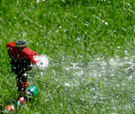 Rasensprenger Wasser auf dem Rasen